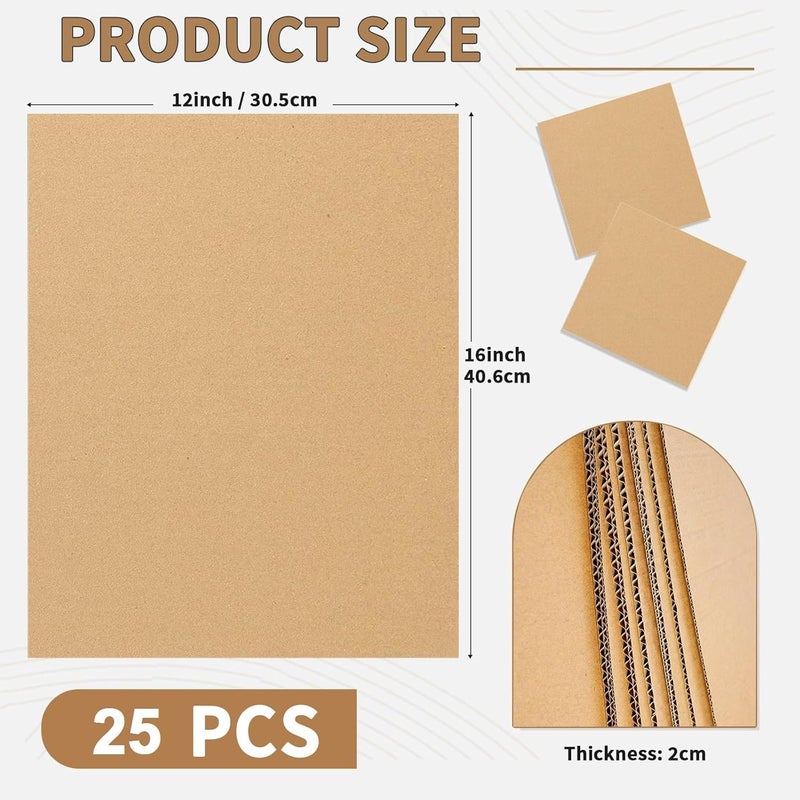Doubleggs 25 Pack 12x16 Inch Corrugated Cardboard Sheets, 2mm Thick Flat Card Boards Inserts for Crafts, Mailing, Packing, Shipping, DIY Crafts Projects - Image 2